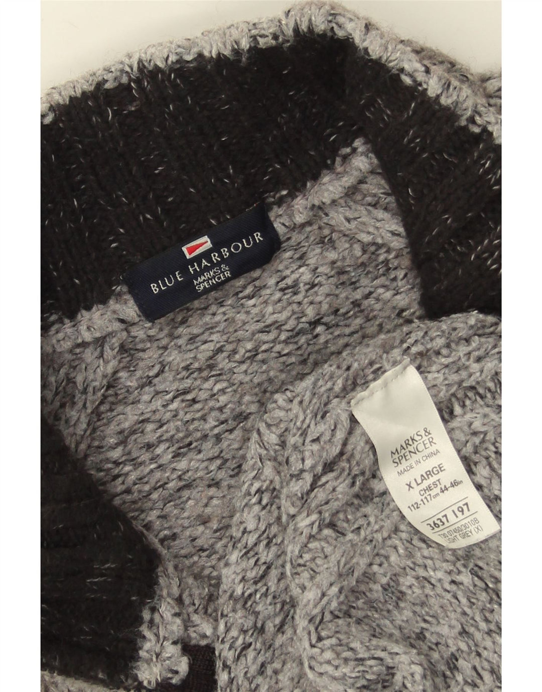 Suéter masculino Marks & Spencer Blue Harbor com zíper e gola XL cinza manchado