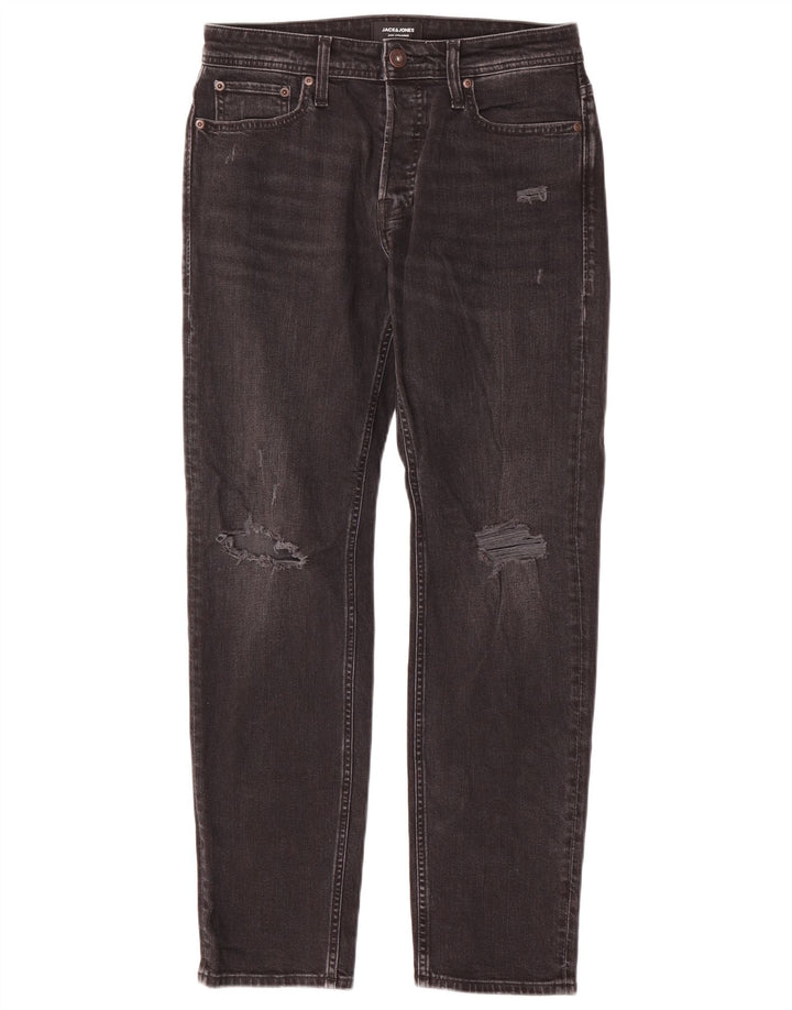 Jeans masculinos Jack & Jones desgastados slim W29 L30 algodão preto