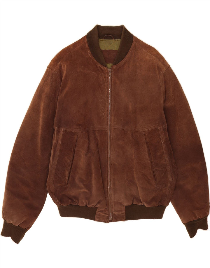 Jaqueta bomber masculina VINTAGE de camurça Reino Unido 40 grande couro marrom
