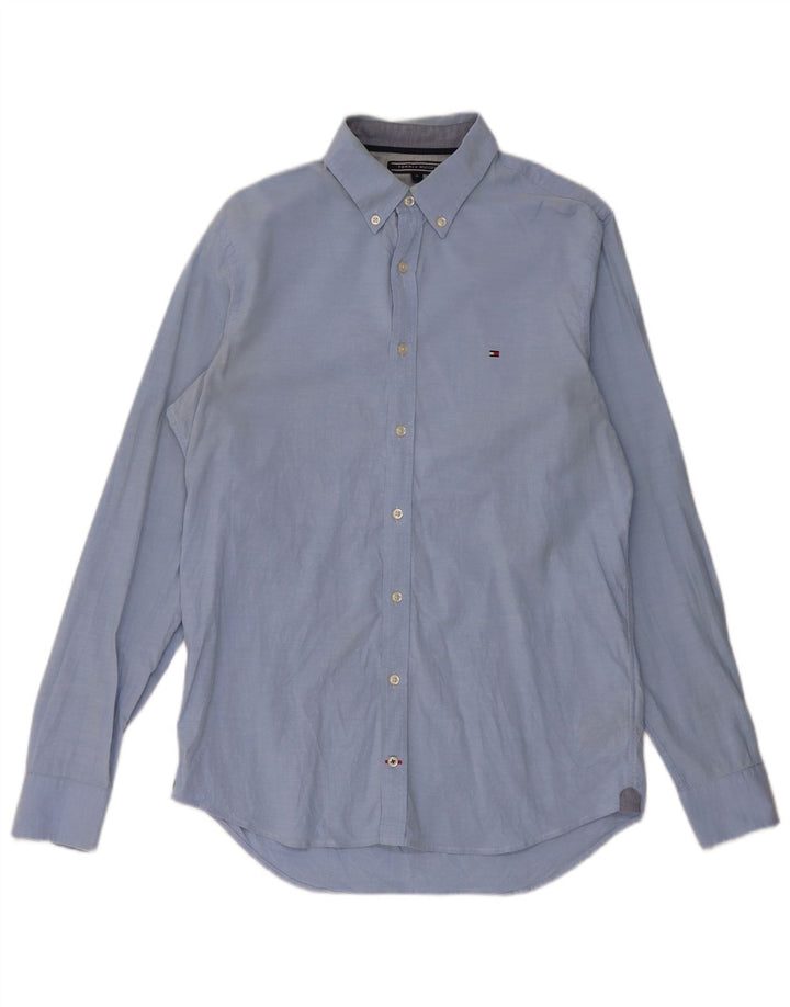 TOMMY HILFIGER Camisa masculina stretch slim fit de algodão azul médio