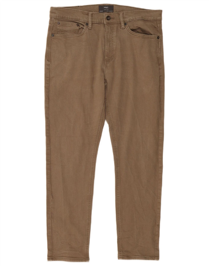 Marks & Spencer Mens Jeans Slim W34 L29 Algodão Cáqui