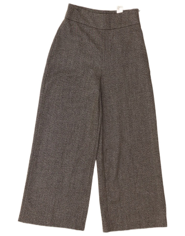Zara Calça feminina casual cintura alta perna larga XS W24 L25 cinza espinha de peixe