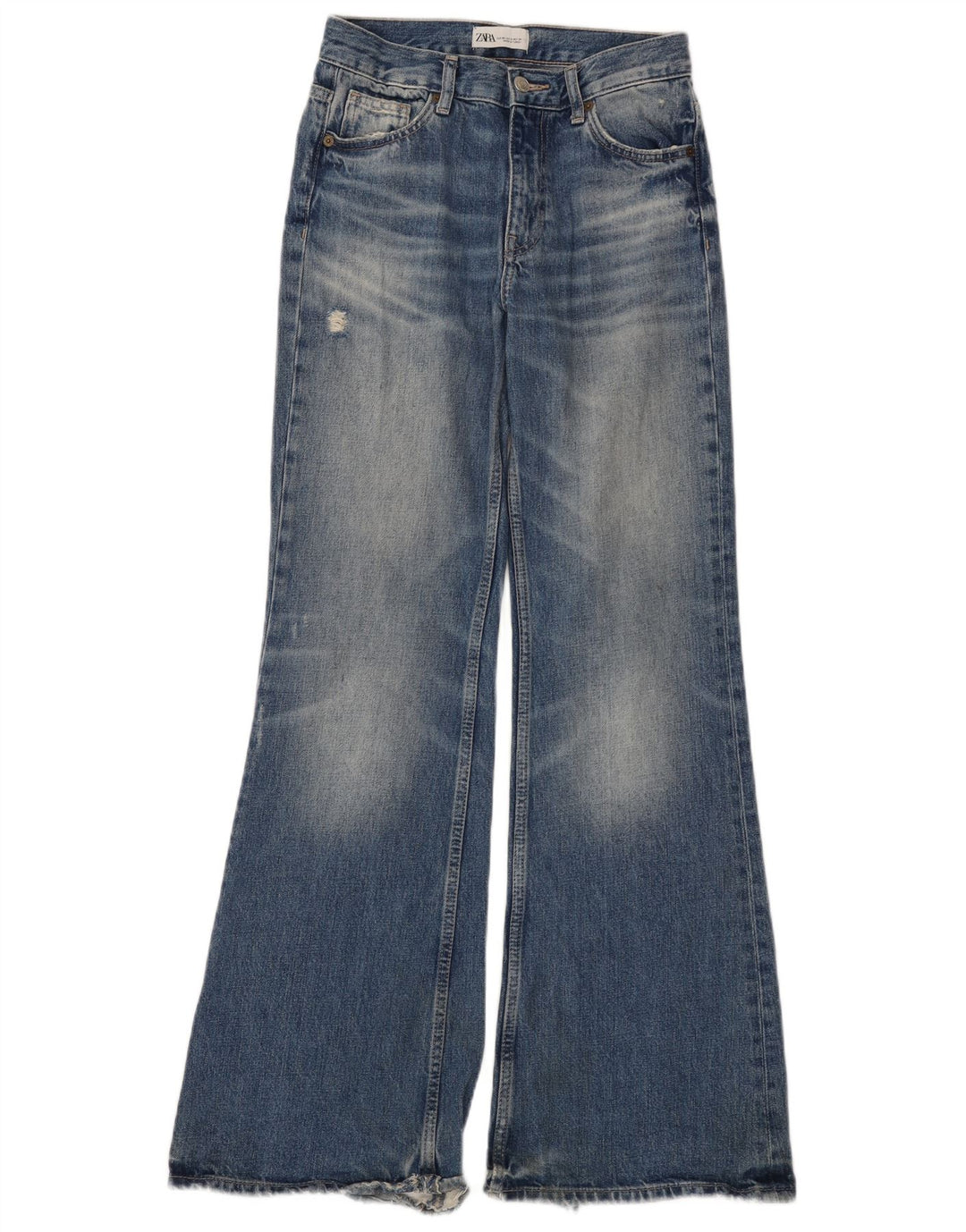 Zara Jeans feminino angustiado queimado EU 34 2XS W24 L32 azul algodão