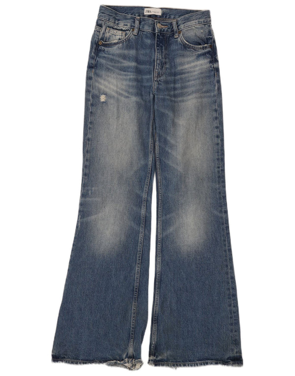 Zara Womens Distressed Flared Jeans EU 34 2XS W24 L32 Blue Cotton