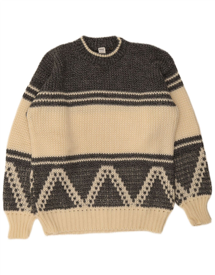 Suéter vintage masculino com gola redonda EU 50 médio off white geométrico