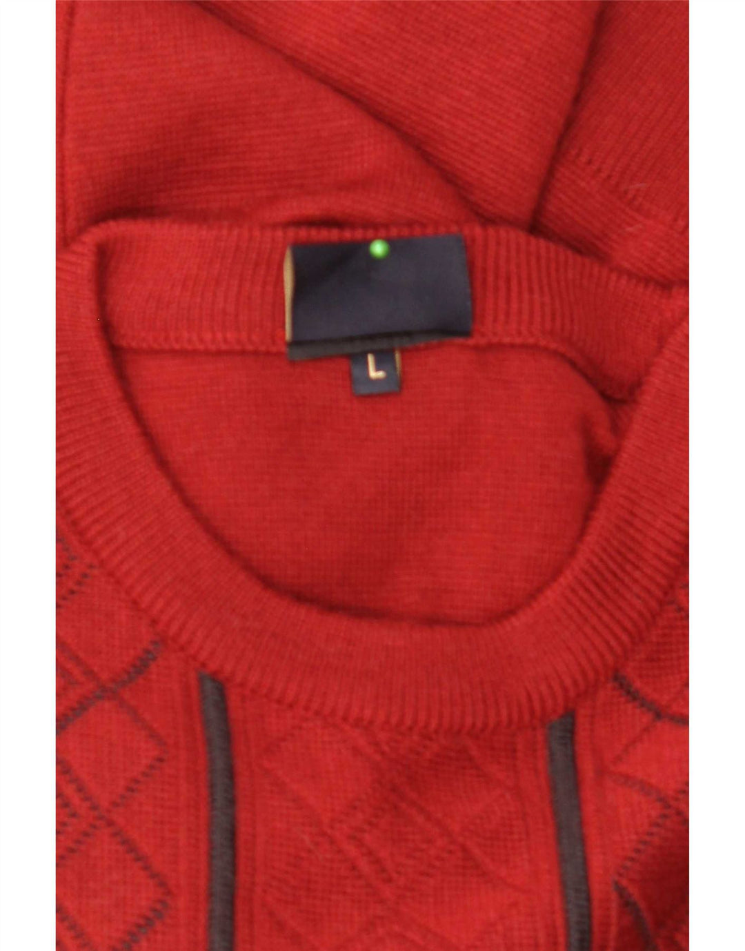 Gabicci Suéter masculino com gola redonda grande vermelho Argyle/lã diamante