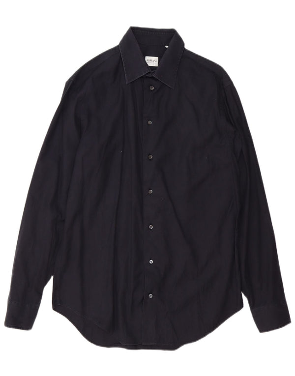 Camisa masculina Armani Collezioni tamanho 39 15 1/2 médio azul marinho algodão
