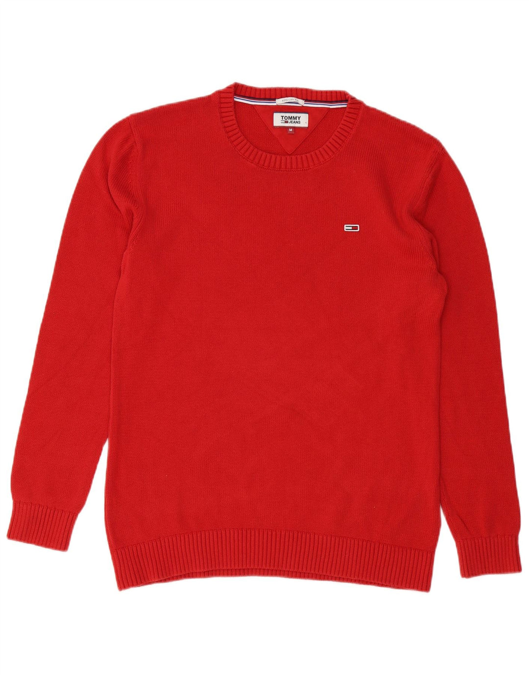 Suéter masculino TOMMY HILFIGER com ajuste regular e gola redonda, algodão vermelho médio