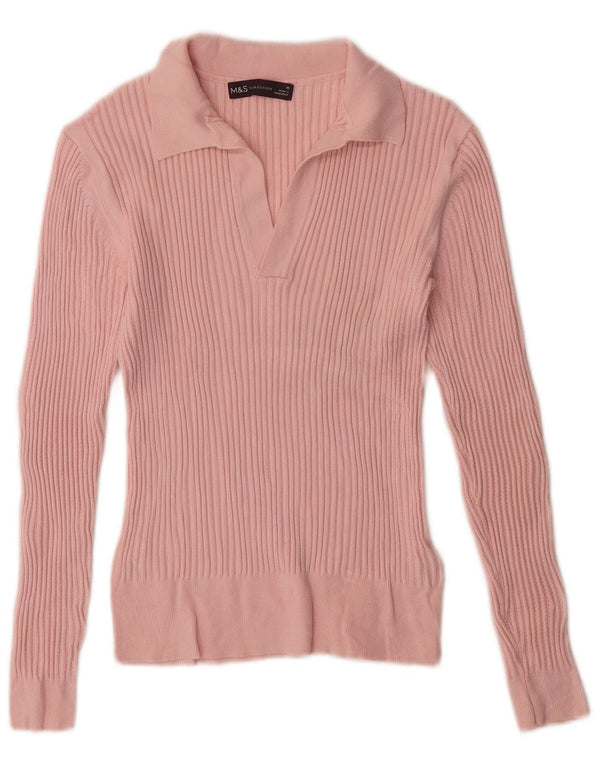 Suéter feminino Marks & Spencer com gola polo e viscose rosa pequena Reino Unido 10
