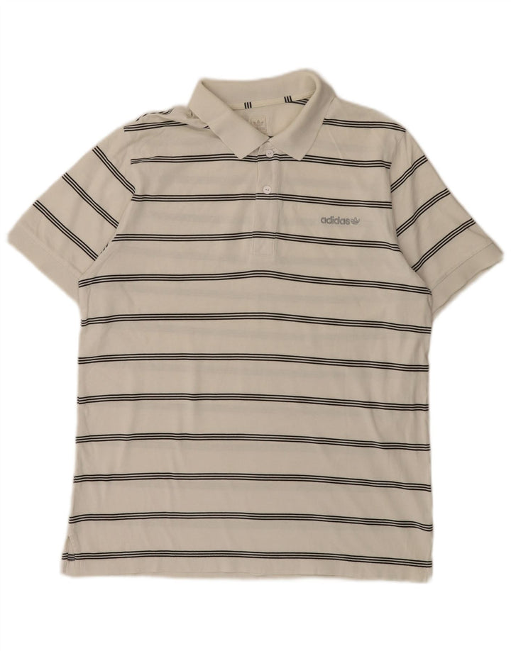 Camisa Polo Adidas Masculina Média Listrada Branca