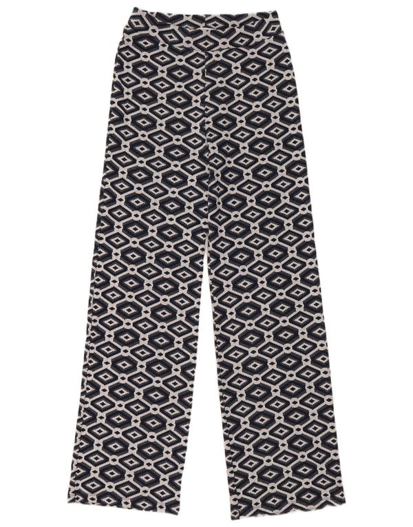 Calça feminina Zara de perna larga médio W28 L30 azul marinho geométrico