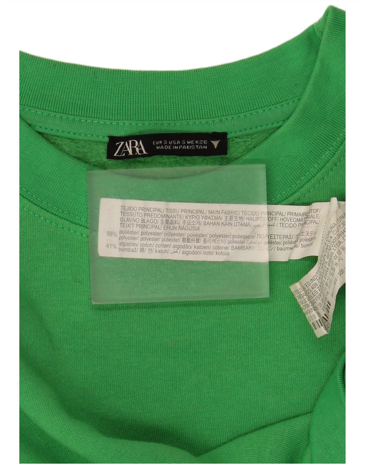 Zara Womens Crop Oversized Sweatshirt Jumper UK 10 Pequeno Poliéster Verde