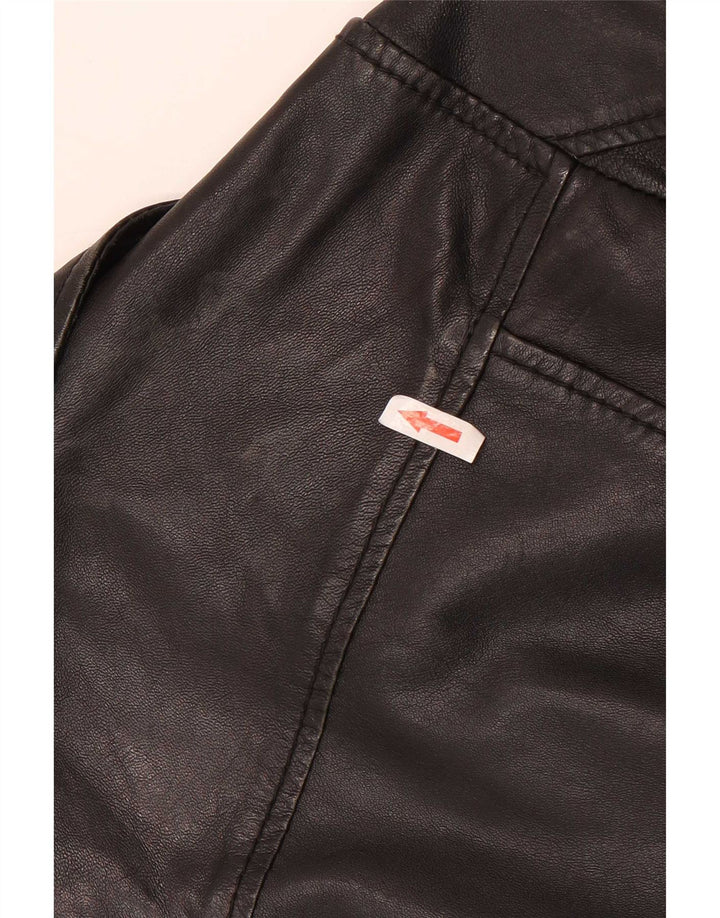 Jaqueta de motociclista de couro vintage feminino UK 10 couro preto pequeno