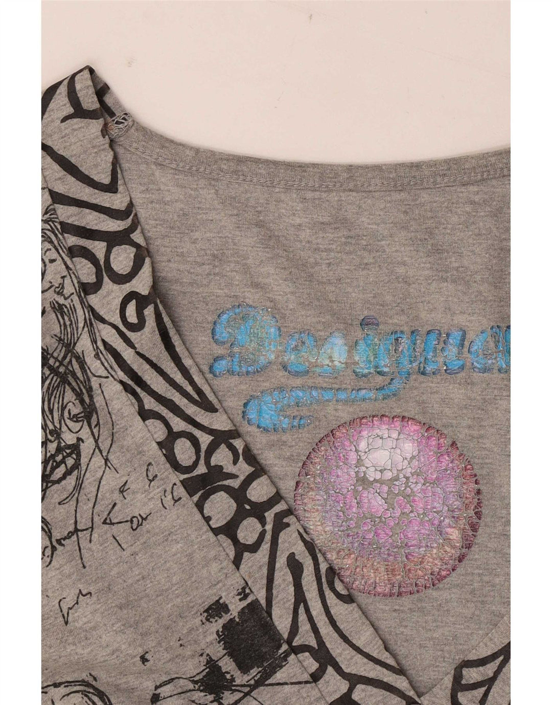 Vestido feminino Desigual com estampa A-Line UK 12 cinza médio