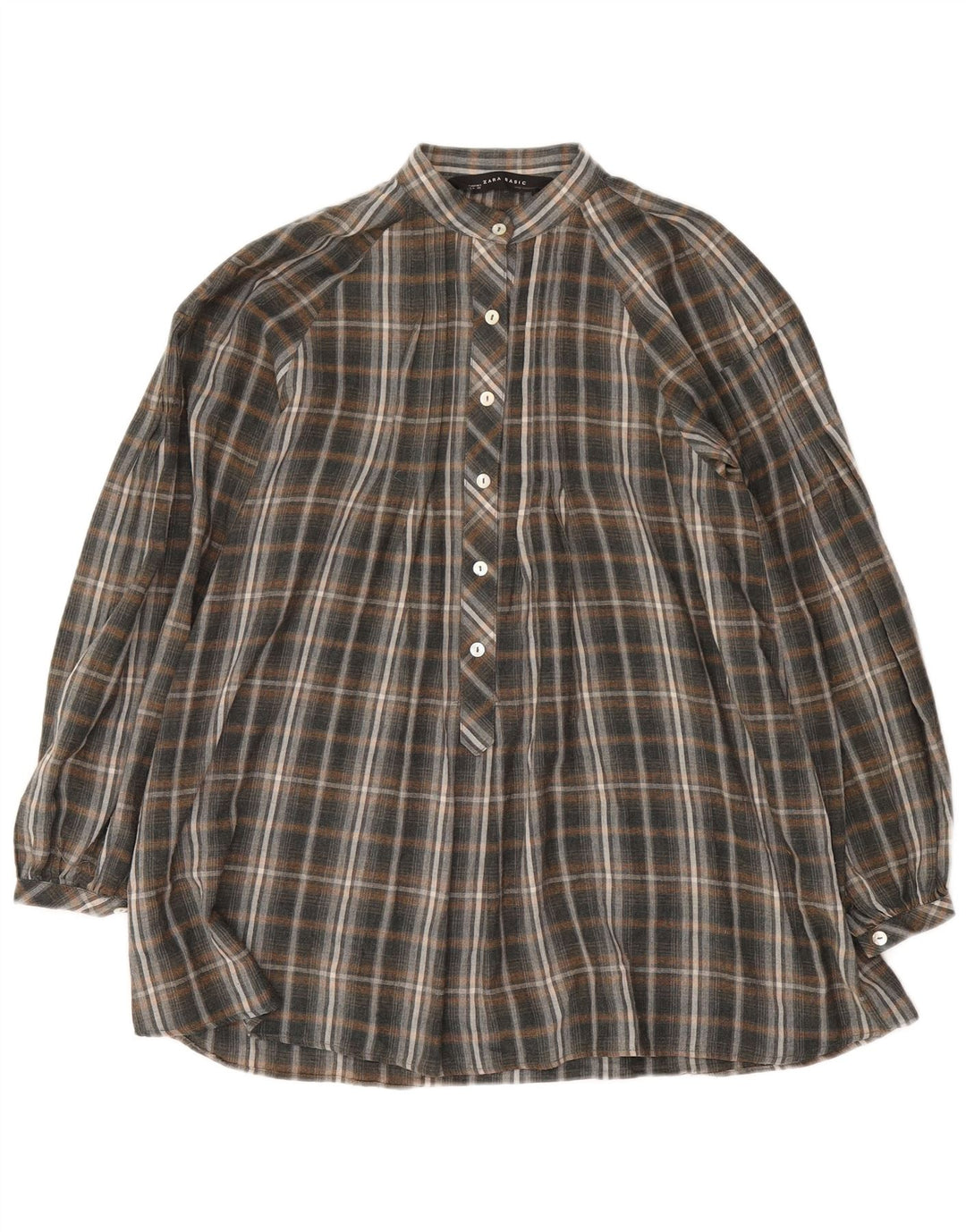 Pulôver feminino Zara Longline Loose Fit Reino Unido 14 xadrez cinza médio