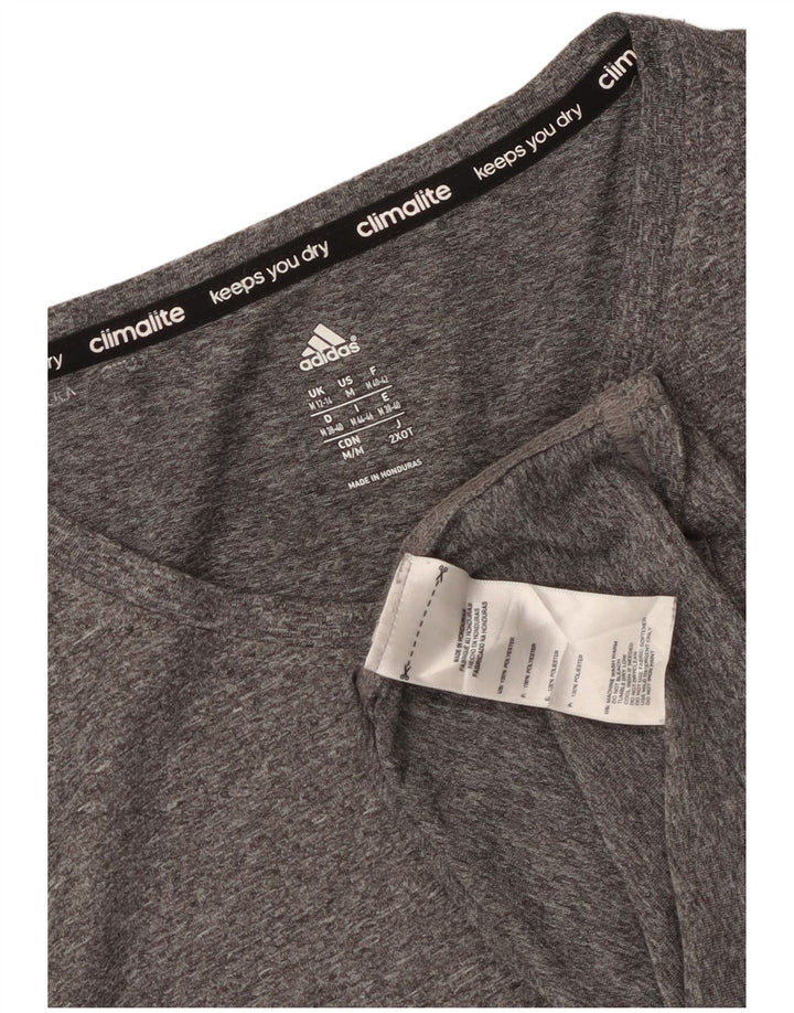 Camiseta Adidas Mulher Climalite Manga Curta Top UK 12/14 Cinza Médio