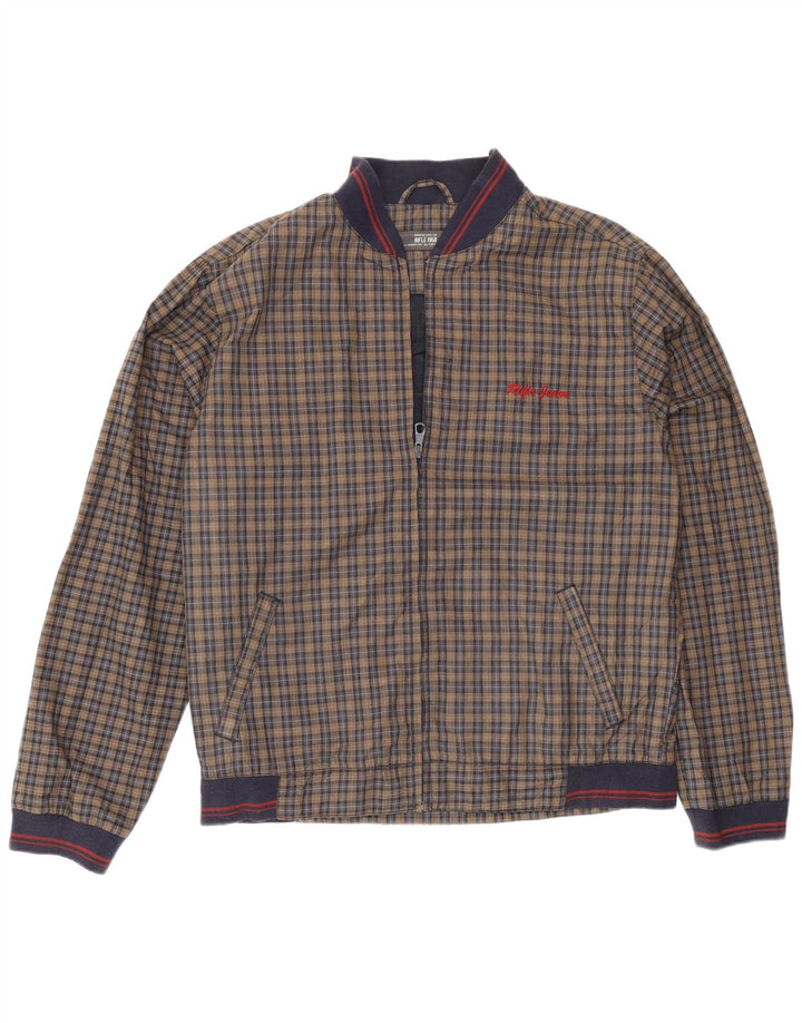 Jaqueta bomber masculina Rifle UK 40 poliéster marrom grande xadrez