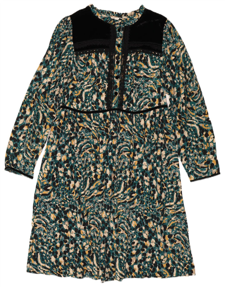 Vestido maxi feminino Monsoon Tea UK 10 pequeno boêmio manchado multicolorido