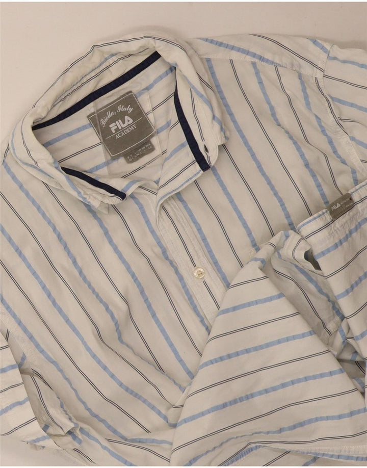 Fila Camisa masculina de manga curta grande listra branca