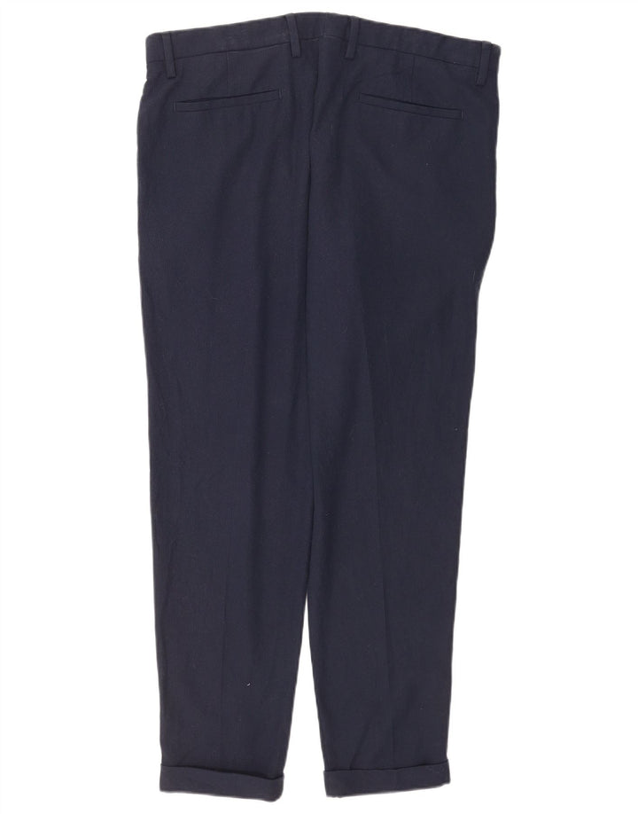Zara Mens Slim Suit Calça EU 44 Grande W34 L30 Azul Marinho Poliéster