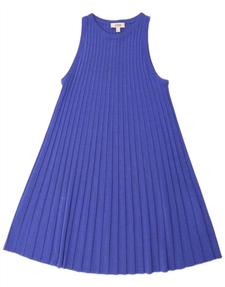 COS Vestido feminino sem mangas para barraca UK 14 algodão azul médio