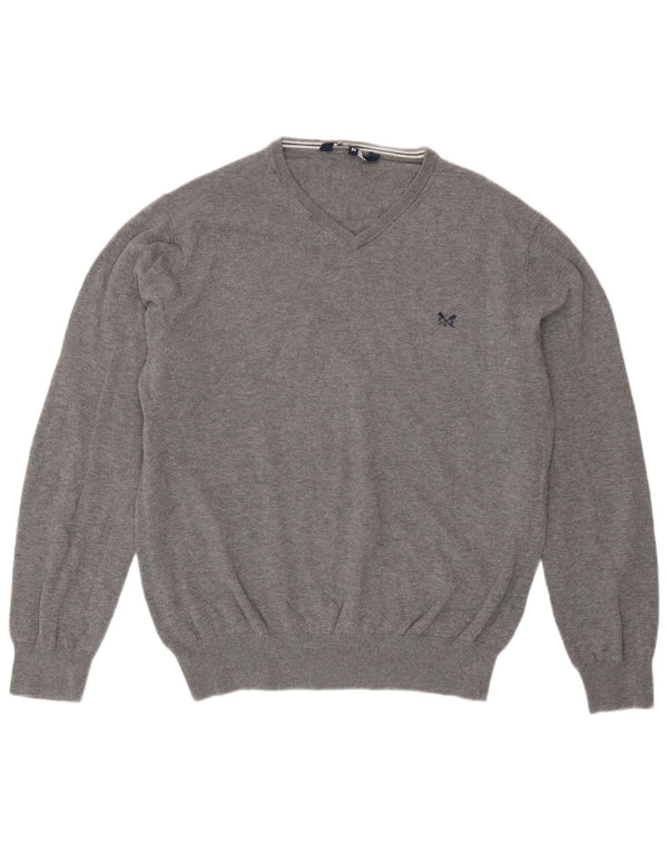 Suéter feminino Crew Clothing com decote em V UK 14 algodão cinza médio