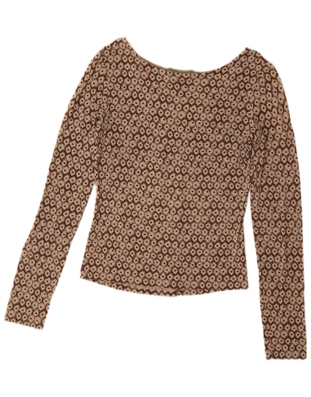 Blusa feminina Max Mara de manga comprida para fim de semana Reino Unido 14 grande marrom geométrico