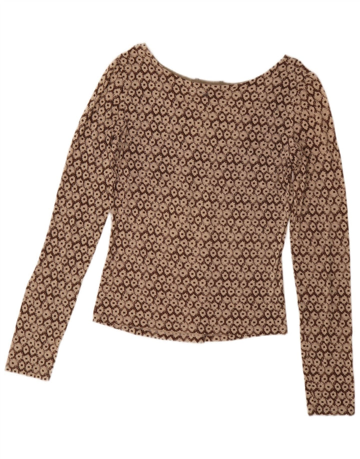 Blusa feminina Max Mara de manga comprida para fim de semana Reino Unido 14 grande marrom geométrico