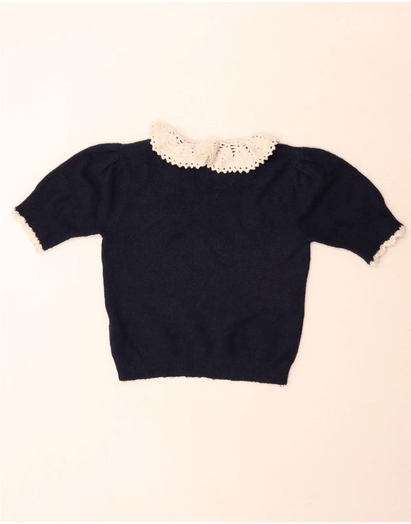 Zara Womens Knit Crop Top UK 12 Médio Azul Marinho Poliéster