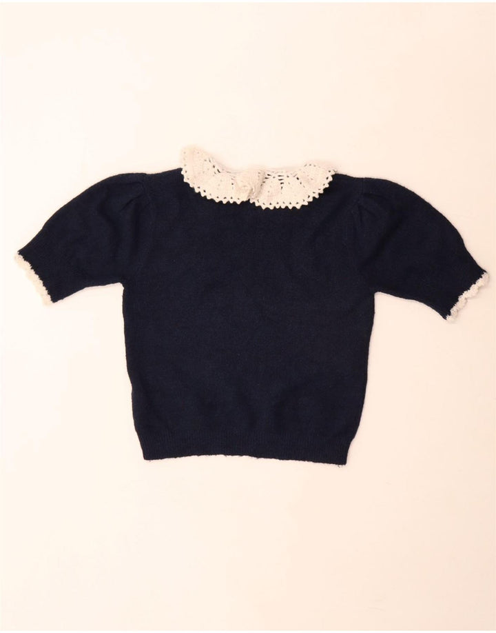 Zara Womens Knit Crop Top UK 12 Médio Azul Marinho Poliéster