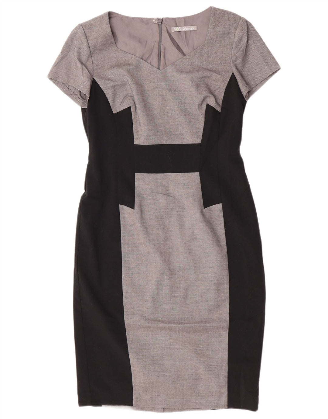 Vestido bainha feminino Marks & Spencer UK 10 pequeno cinza colorblock poliéster