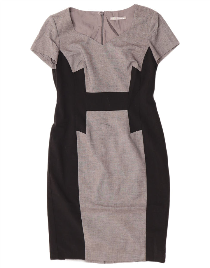 Vestido bainha feminino Marks & Spencer UK 10 pequeno cinza colorblock poliéster
