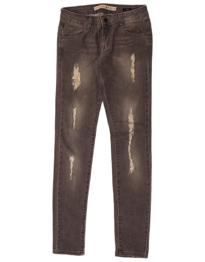 Zara Jeans femininos desgastados slim EU 34 2XS W24 L32 cinza