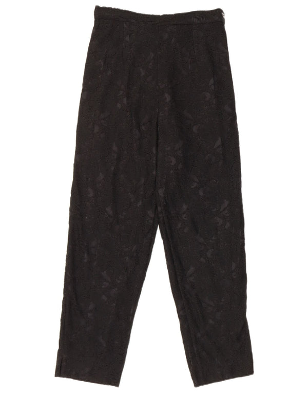 Calça casual feminina vintage de cintura alta com renda W25 L25 preta floral
