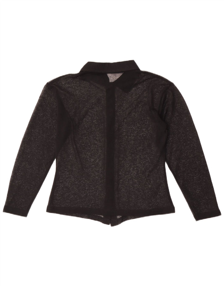 Blusa feminina vintage transparente Reino Unido 12 médio preto