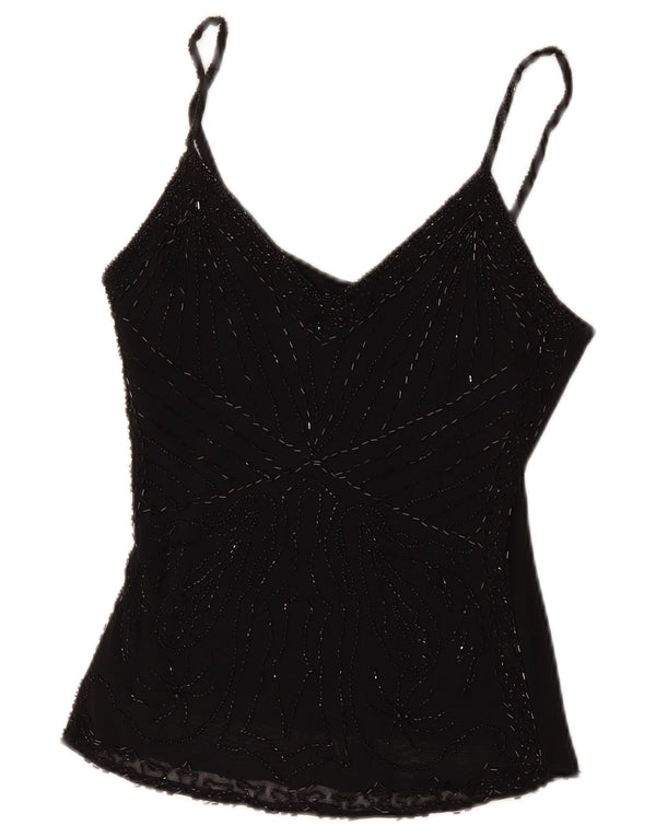 Cami Top Feminino Vintage Reino Unido 8 Viscose Preta Pequena