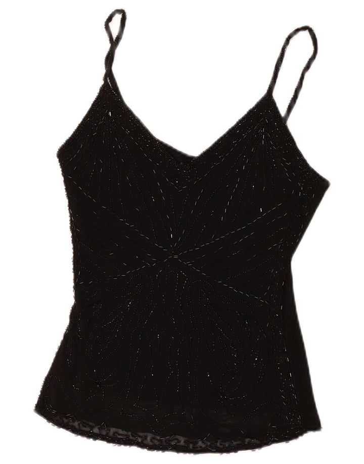 Cami Top Feminino Vintage Reino Unido 8 Viscose Preta Pequena