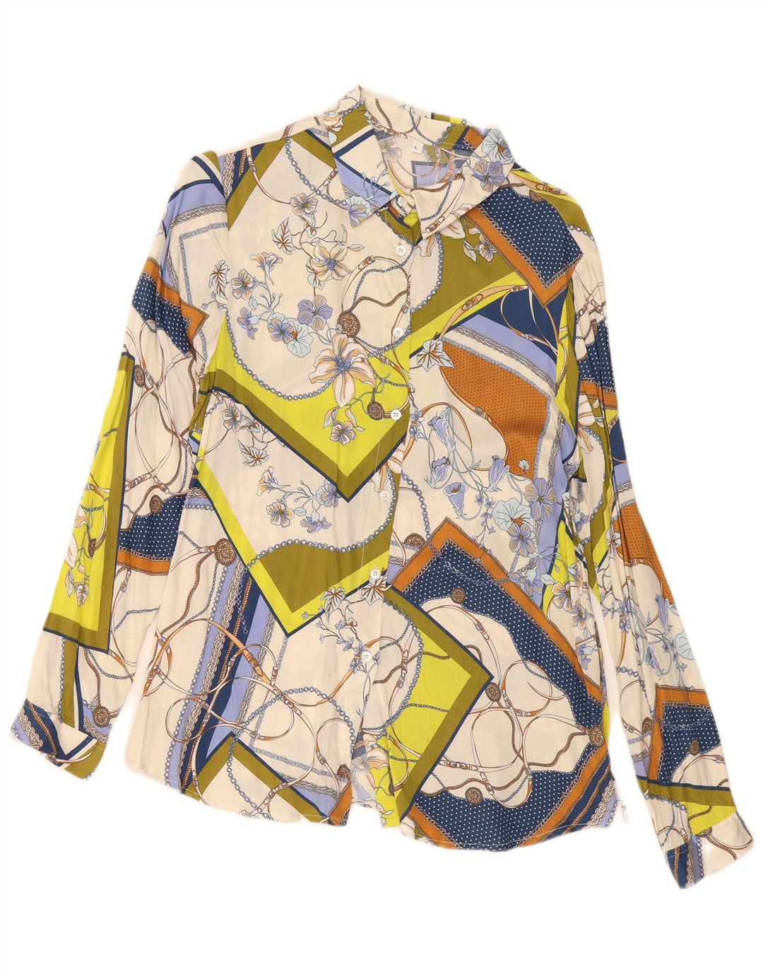 Blusa feminina vintage com padrão abstrato Reino Unido 14 grande multicolorida