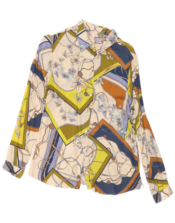 Blusa feminina vintage com padrão abstrato Reino Unido 14 grande multicolorida