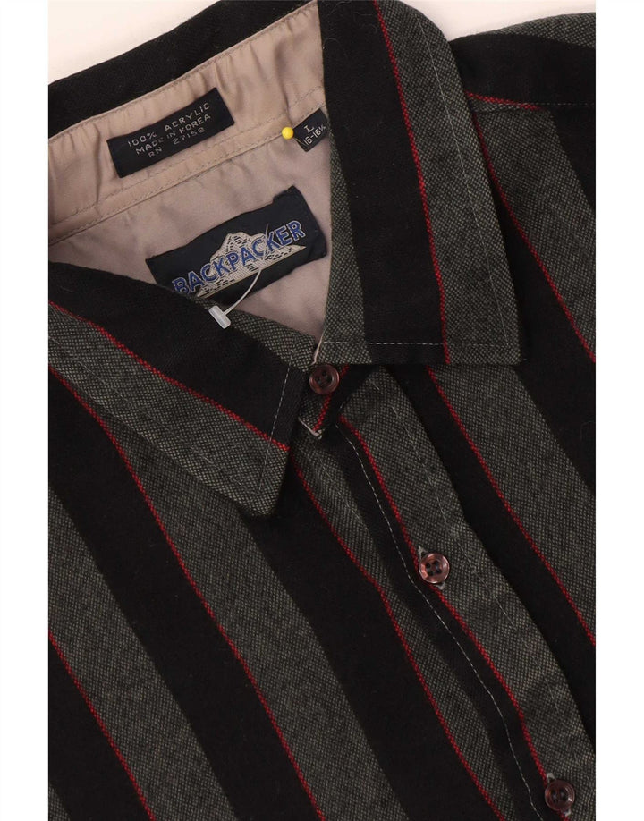 Camisa Overshirt Masculina Mochileiro Grande Acrílico Listrado Cinza