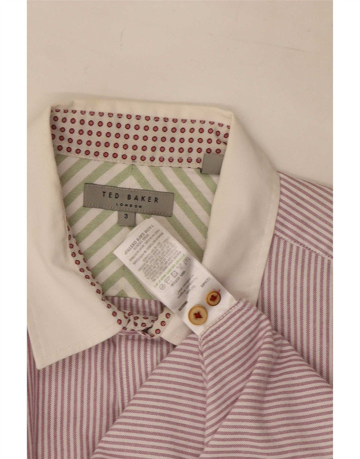 Camisa masculina Ted Baker tamanho 3 algodão listrado roxo médio