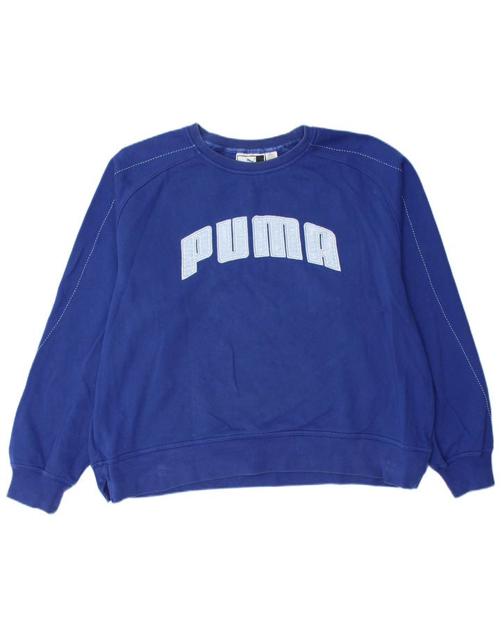 PUMA feminino gráfico oversized moletom jumper UK 14 médio azul algodão