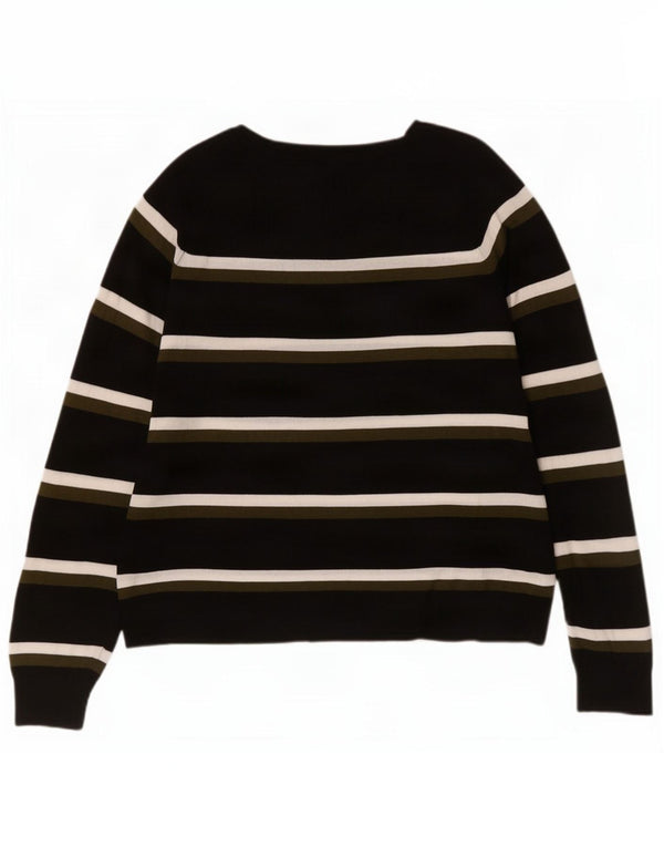 Zara Suéter feminino com gola canoa e listrado preto médio UK 14