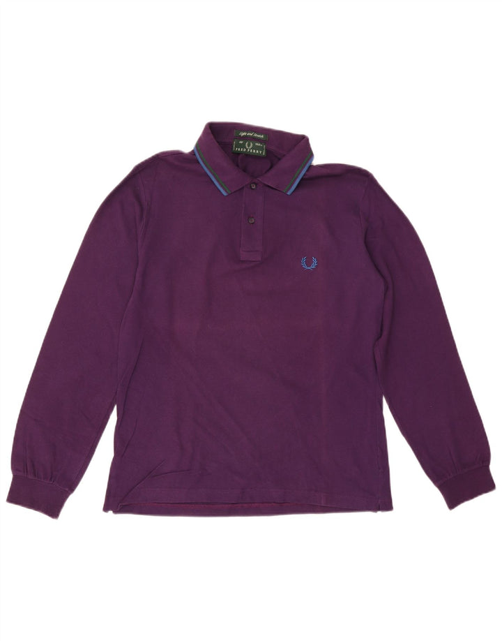 Camisa polo masculina leve e elástica de manga comprida FRED PERRY pequena roxa