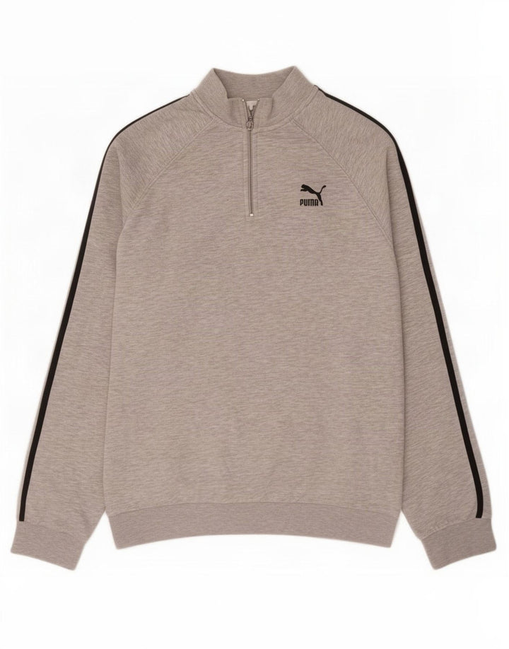Moletom masculino Puma com gola zip e algodão manchado cinza médio