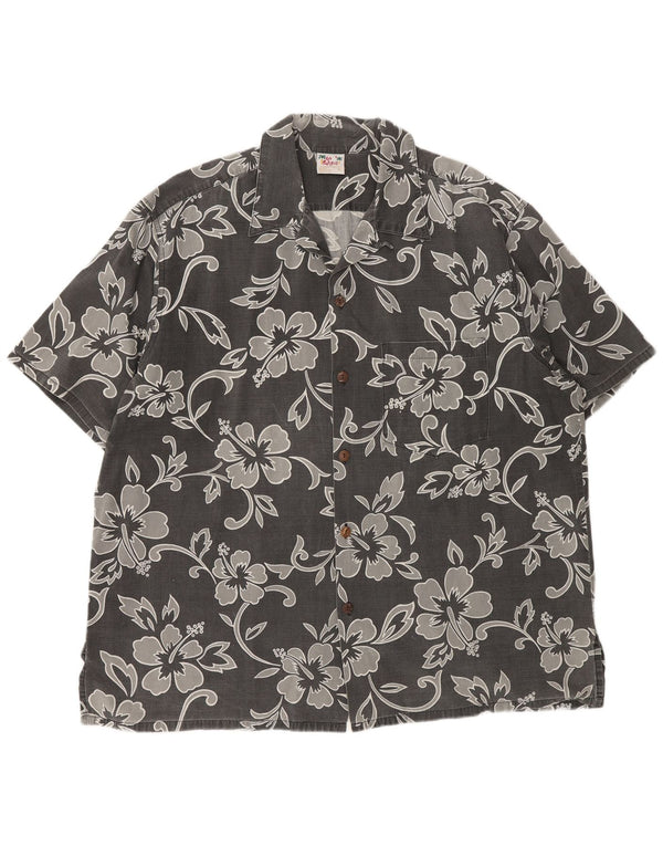 Camisa masculina de manga curta Go Bearfoot XL cinza floral algodão