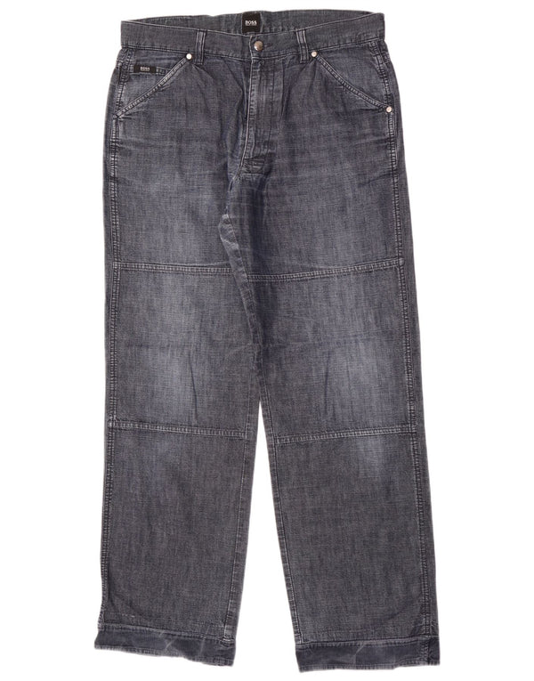 Hugo Boss Mens Straight Jeans W36 L34 Azul Marinho Algodão