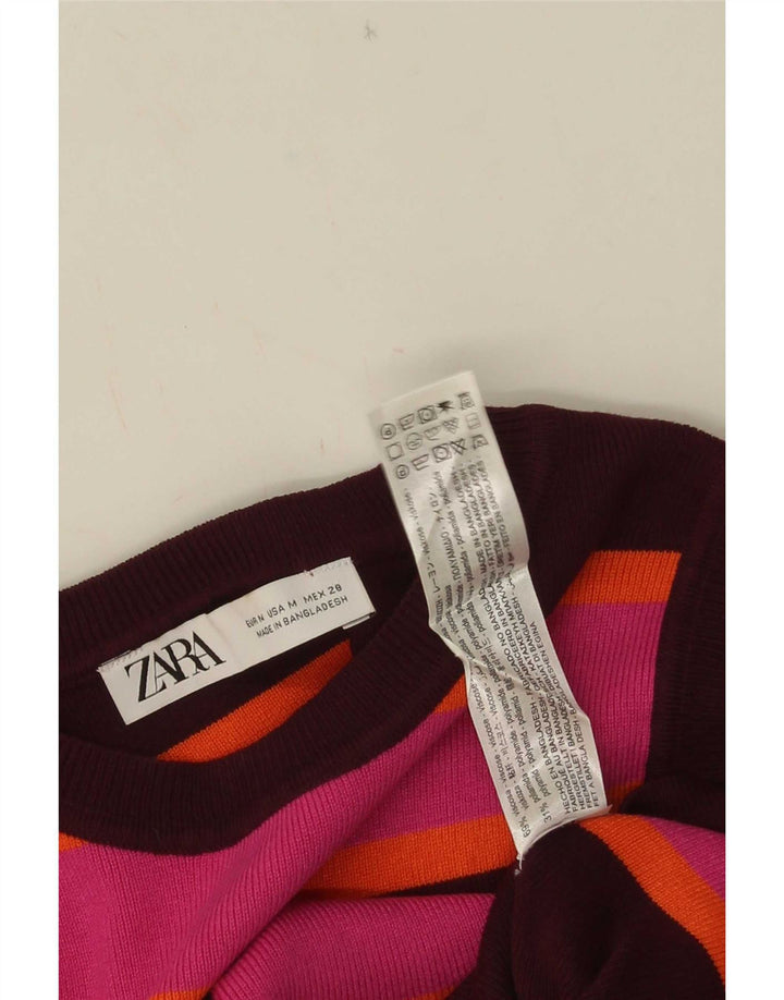 Zara Womens Crop Vest Top UK 12 Médio Multicolorido Listrado Viscose