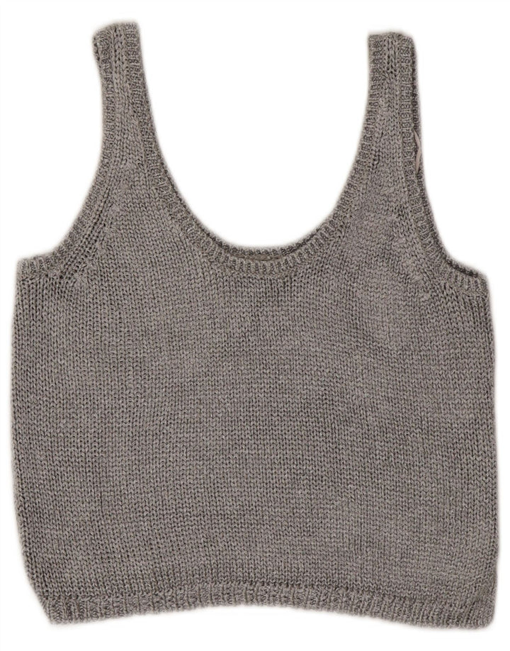 Zara Womens Crop Vest Tank Top UK 10 Pequeno Poliéster Prateado