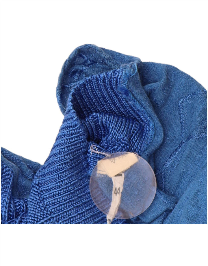 Suéter cardigã feminino vintage IT 44 viscose geométrica azul médio